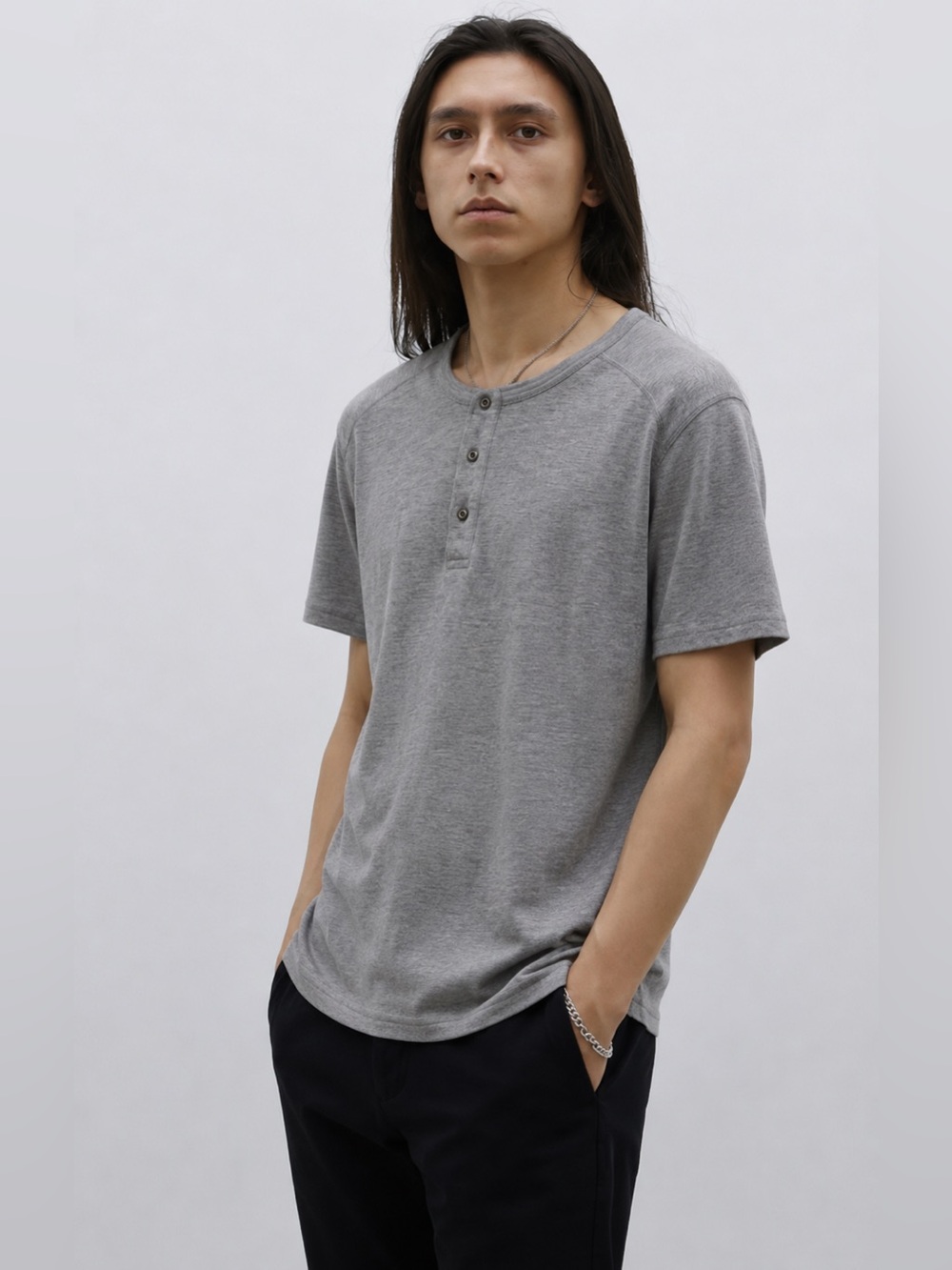 Wings + Horns Grey Slub Short Sleeve Henley T-Shirt size M